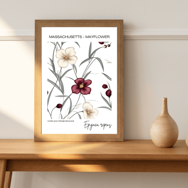 Massachusetts - Mayflower Name State Flowers Wallart - Elegant Floral Tribute