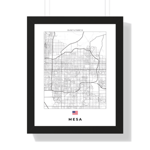 Front view of Mesa wall artwork map, featuring detailed landscapes and key landmarks in an artistic design.