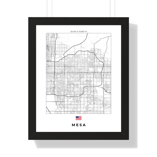 Front view of Mesa wall artwork map, featuring detailed landscapes and key landmarks in an artistic design.