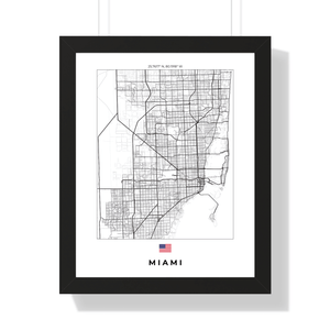 Front view of Miami wall artwork map, featuring detailed landscapes and key landmarks in an artistic design.