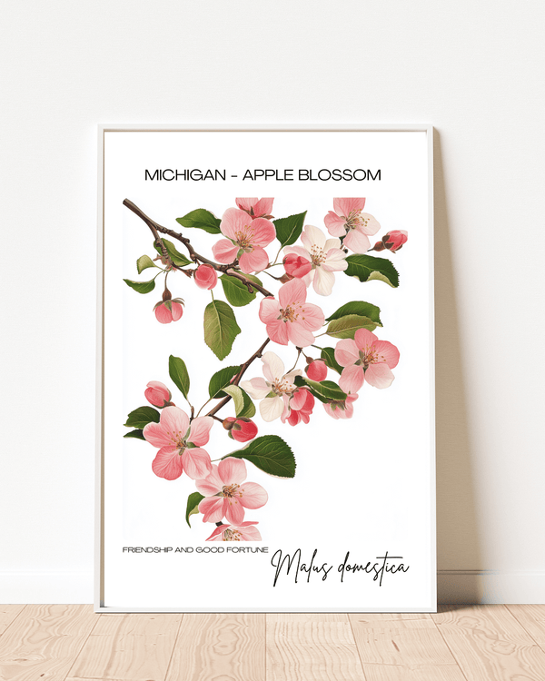 Michigan - Apple Blossom Name State Flowers Wallart - Charming Floral Artwork