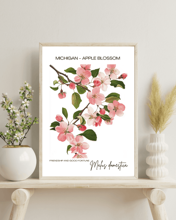 Michigan - Apple Blossom Name State Flowers Wallart - Charming Floral Artwork