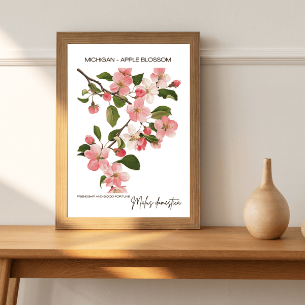 Michigan - Apple Blossom Name State Flowers Wallart - Charming Floral Artwork