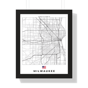 Front view of Milwaukee wall artwork map, featuring detailed landscapes and key landmarks in an artistic design.