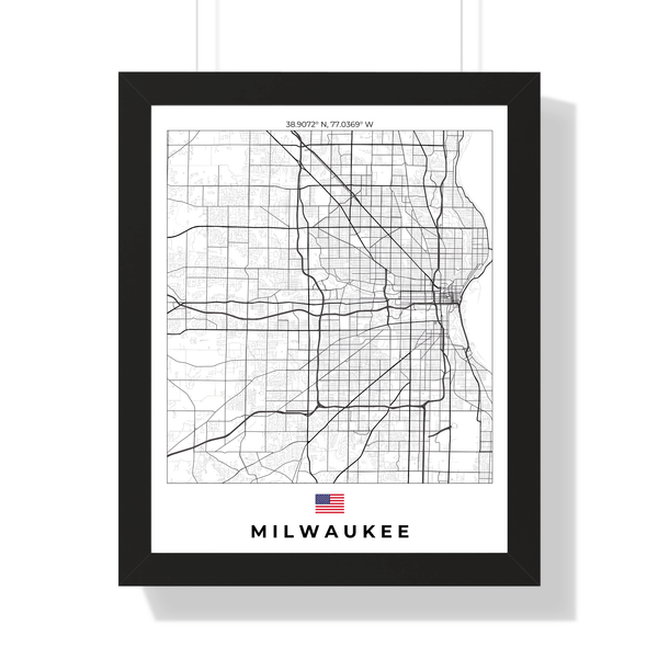 Front view of Milwaukee wall artwork map, featuring detailed landscapes and key landmarks in an artistic design.