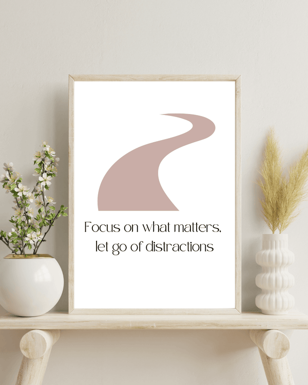 Elegant wall art showcasing the phrase 'Focus on what matters' in a sophisticated design, perfect for any living space in a bed room mockup