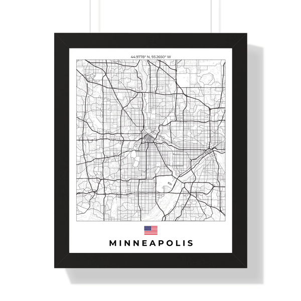 Front view of Minneapolis wall artwork map, featuring detailed landscapes and key landmarks in an artistic design.