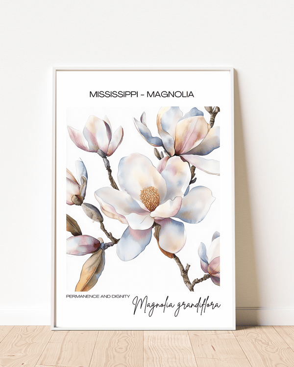 Mississippi - Magnolia Name State Flowers Wallart - Timeless Southern Elegance