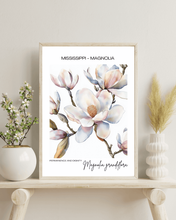 Mississippi - Magnolia Name State Flowers Wallart - Timeless Southern Elegance