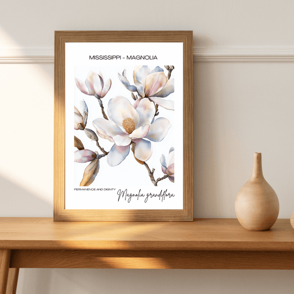 Mississippi - Magnolia Name State Flowers Wallart - Timeless Southern Elegance