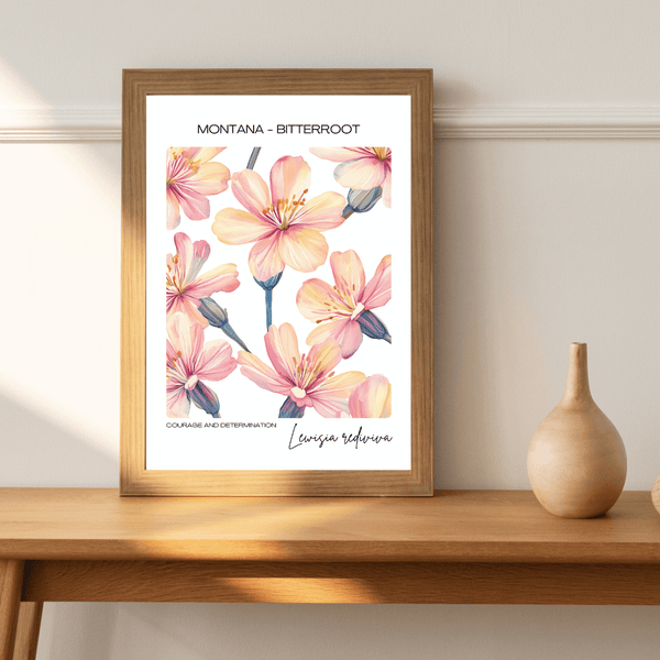 Montana - Bitterroot Name State Flowers Wallart - Unique Floral Artistry