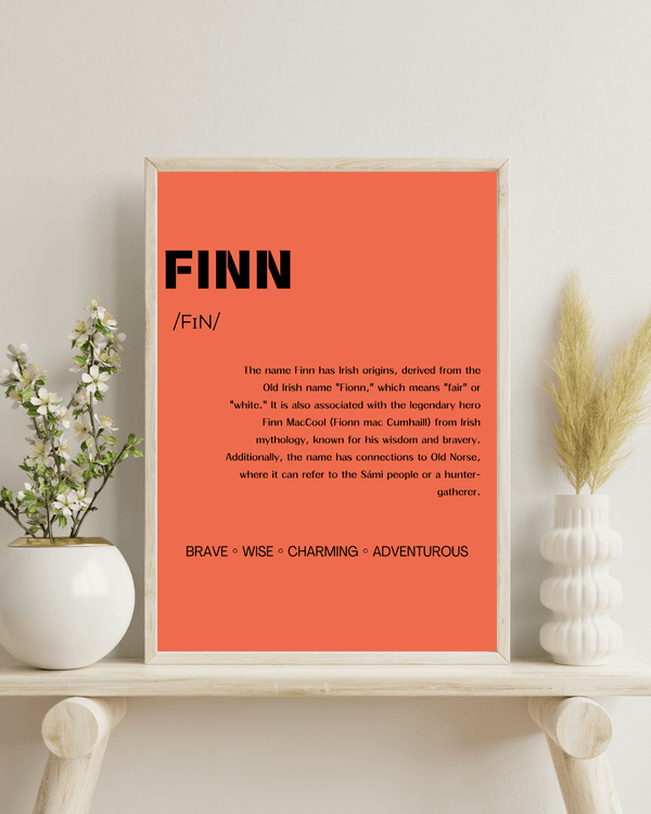 Finn Name Typography Deco - A Whimsical Home Art Print and Gift for Baby