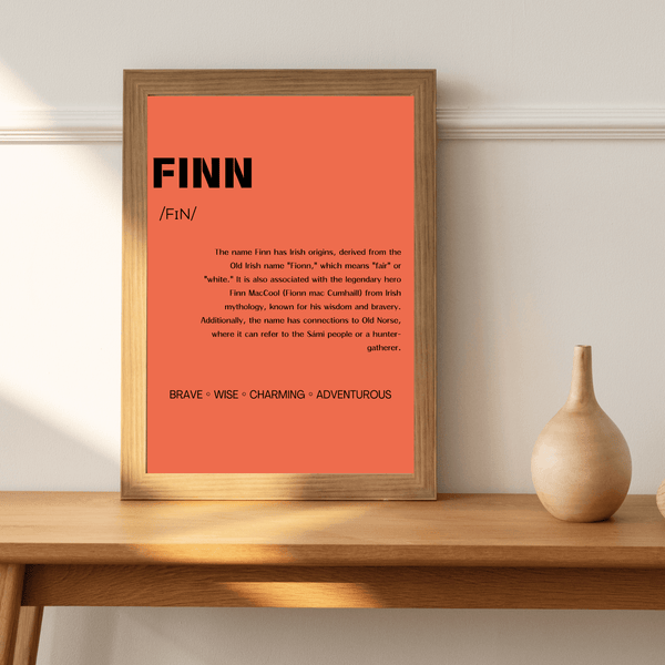 Finn Name Typography Deco - A Whimsical Home Art Print and Gift for Baby