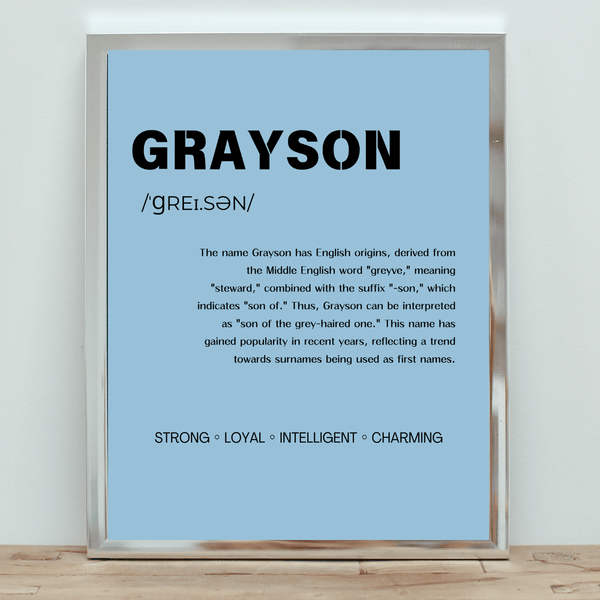 Grayson Name Typography Deco - A Stylish Home Art Print and Gift for Baby