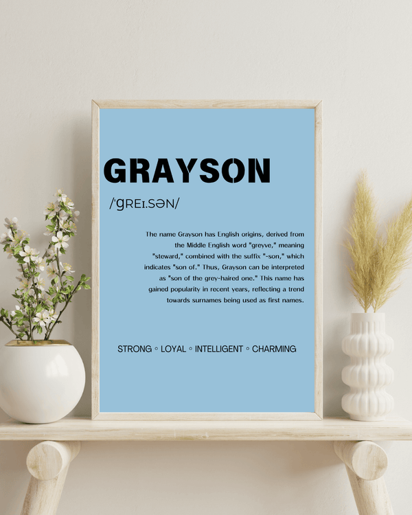 Grayson Name Typography Deco - A Stylish Home Art Print and Gift for Baby