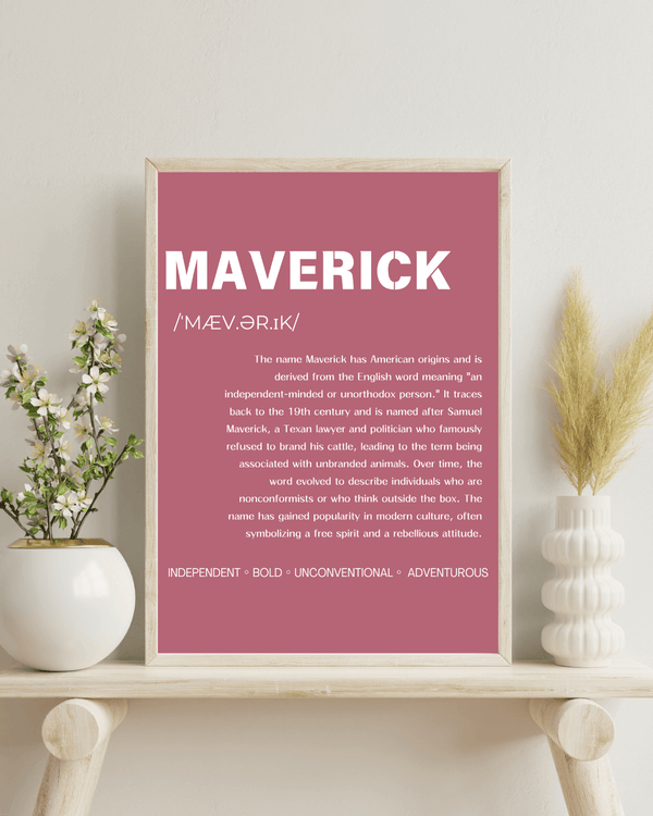 Maverick Name Typography Deco - Adventurous Home Wall Art and Memory for Him