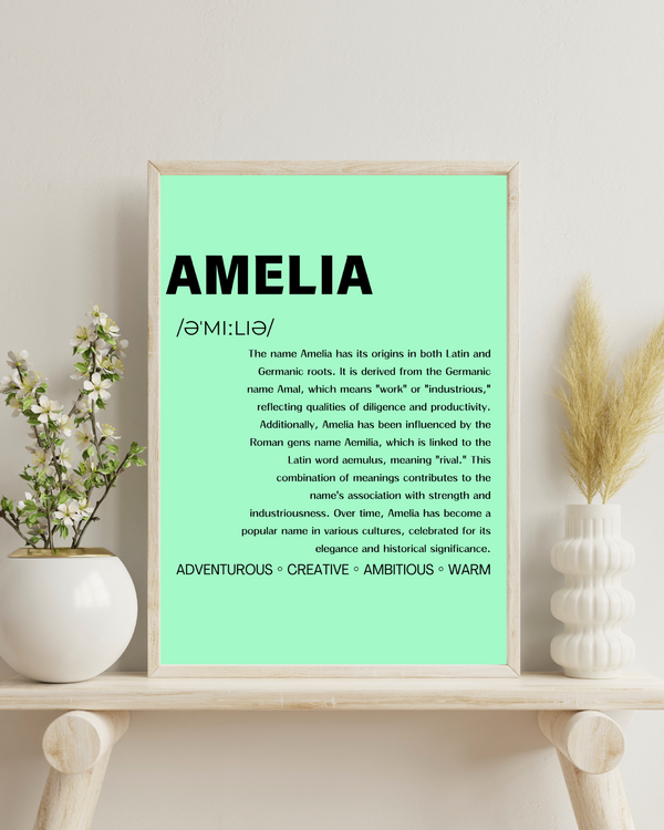 Amelia: Graceful Typography Wall Art Celebrating Elegance and Adventure