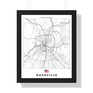 Front view of Nashville wall artwork map, featuring detailed landscapes and key landmarks in an artistic design.