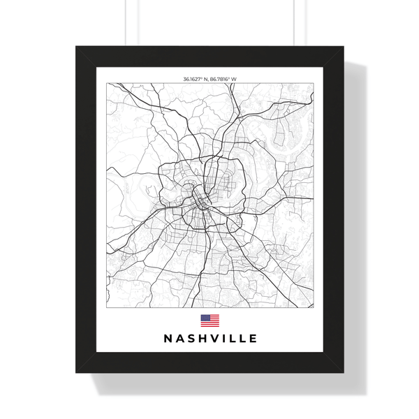 Front view of Nashville wall artwork map, featuring detailed landscapes and key landmarks in an artistic design.