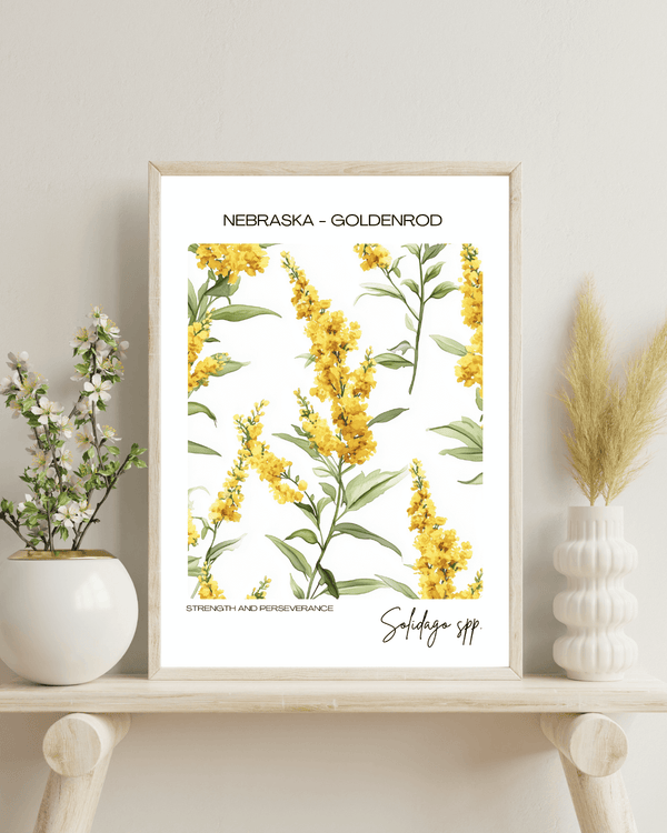 Nebraska - Goldenrod Name State Flowers Wallart - Bright and Cheerful Design