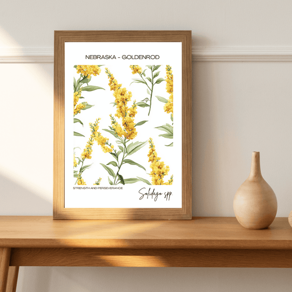 Nebraska - Goldenrod Name State Flowers Wallart - Bright and Cheerful Design