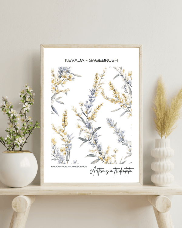 Nevada - Sagebrush Name State Flowers Wallart - Rustic Desert Elegance