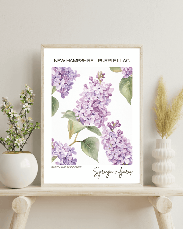 New Hampshire - Purple Lilac Name State Flowers Wallart - Elegant Floral Delight