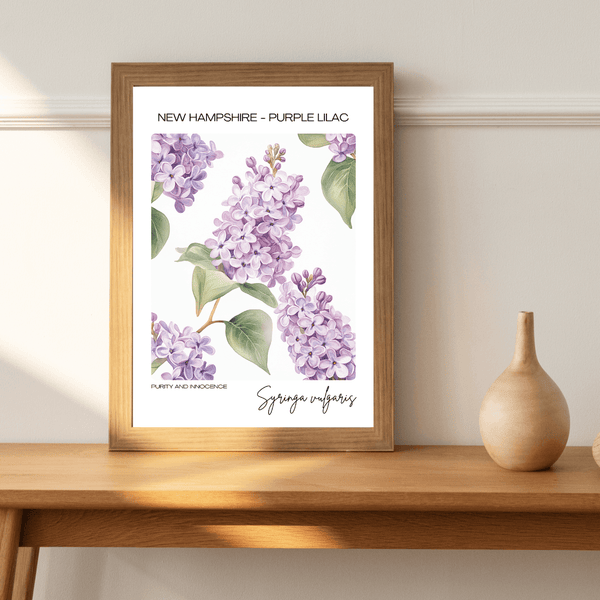 New Hampshire - Purple Lilac Name State Flowers Wallart - Elegant Floral Delight