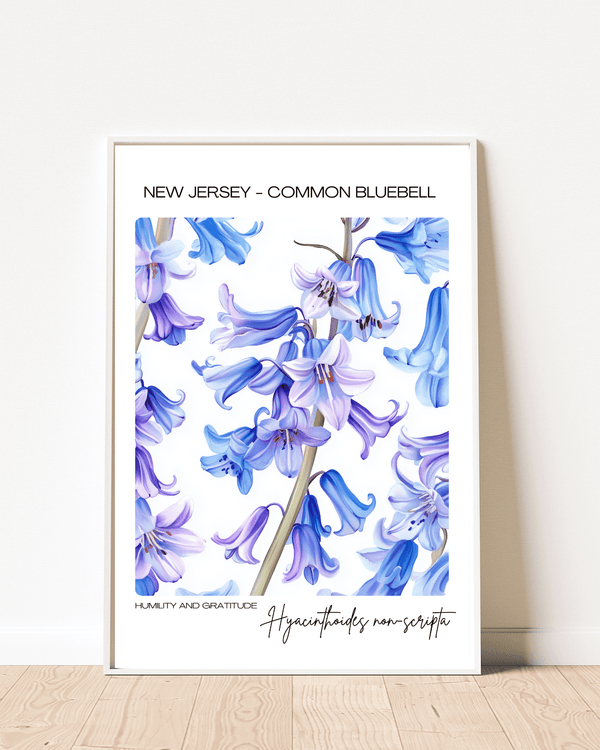 New Jersey - Common Bluebell & Magnolia Name State Flowers Wallart - Charming Floral Duo