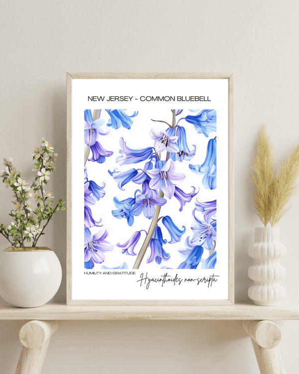 New Jersey - Common Bluebell & Magnolia Name State Flowers Wallart - Charming Floral Duo