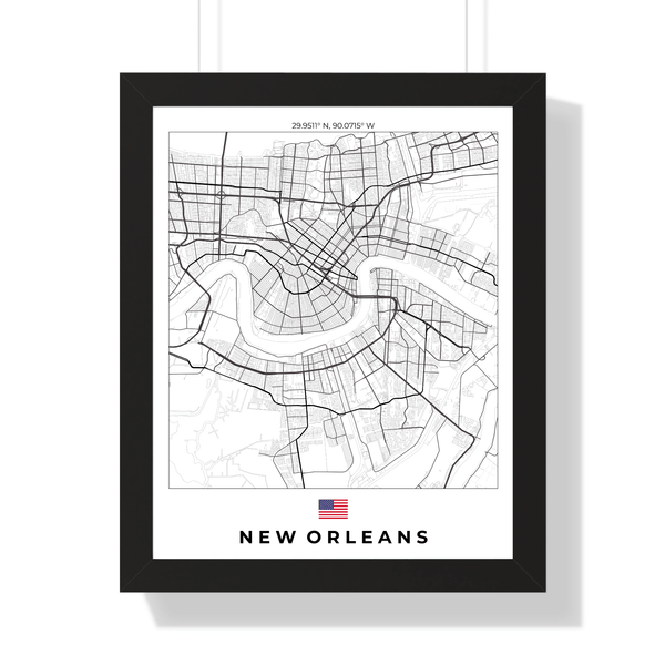 Front view of New Orleans wall artwork map, featuring detailed landscapes and key landmarks in an artistic design.