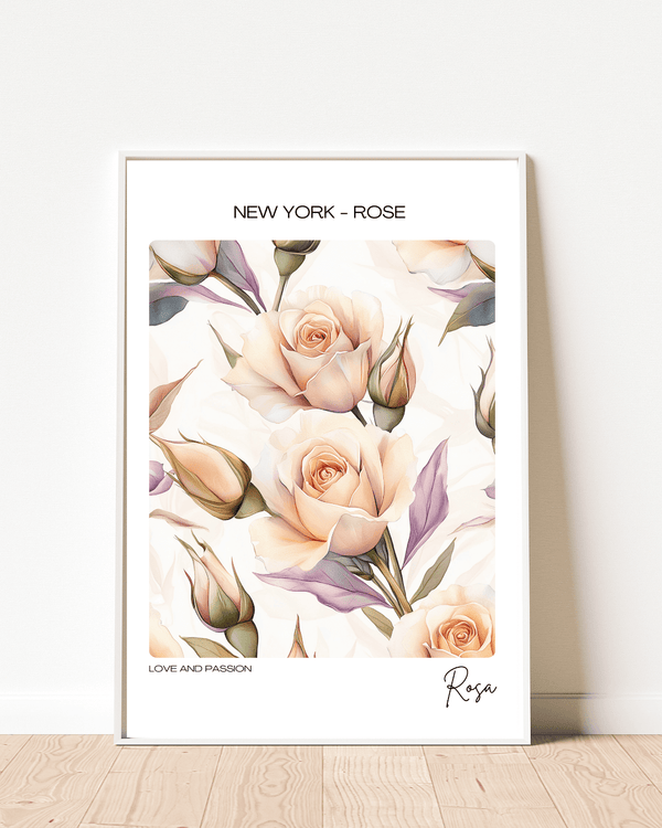 New York - Rose Flower Name State Flowers Wallart - Timeless Elegance