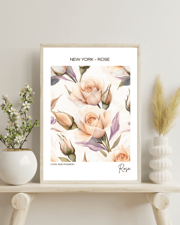 New York - Rose Flower Name State Flowers Wallart - Timeless Elegance