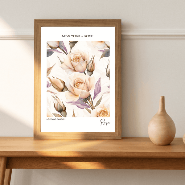 New York - Rose Flower Name State Flowers Wallart - Timeless Elegance