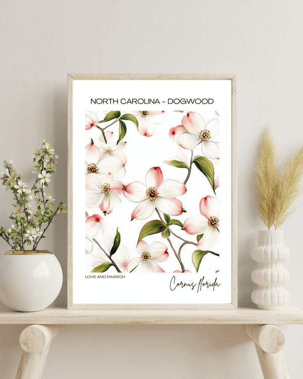 North Carolina - Dogwood Name State Flowers Wallart - Nature's Beauty