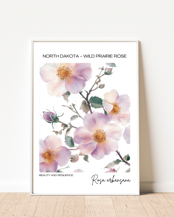 North Dakota - Wild Prairie Rose Name State Flowers Wallart - Rustic Charm