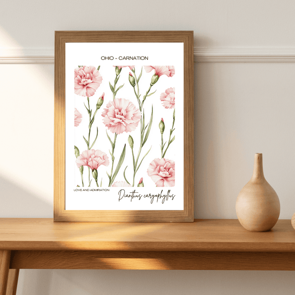 Ohio - Carnation Name State Flowers Wallart - Vibrant Elegance