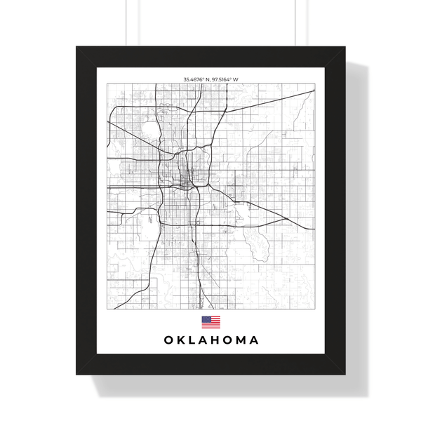 Front view of Oklahoma wall artwork map, featuring detailed landscapes and key landmarks in an artistic design.