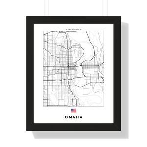 Front view of Omaha wall artwork map, featuring detailed landscapes and key landmarks in an artistic design.