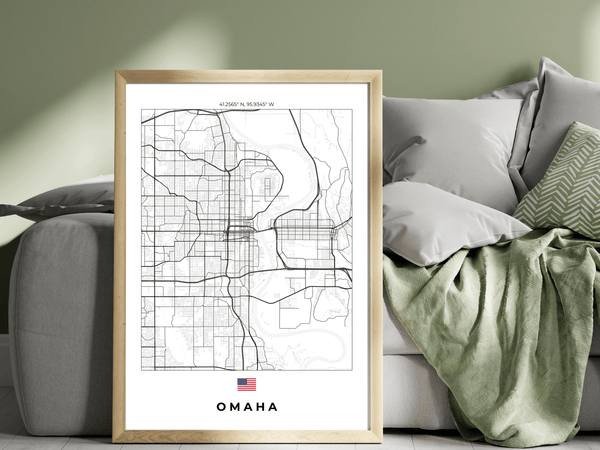 Right view of Omaha wall artwork map, featuring detailed landscapes and key landmarks in an artistic design.