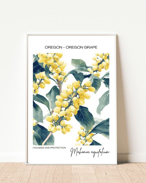 Oregon - Oregon Grape Name State Flowers Wallart - Nature's Delight