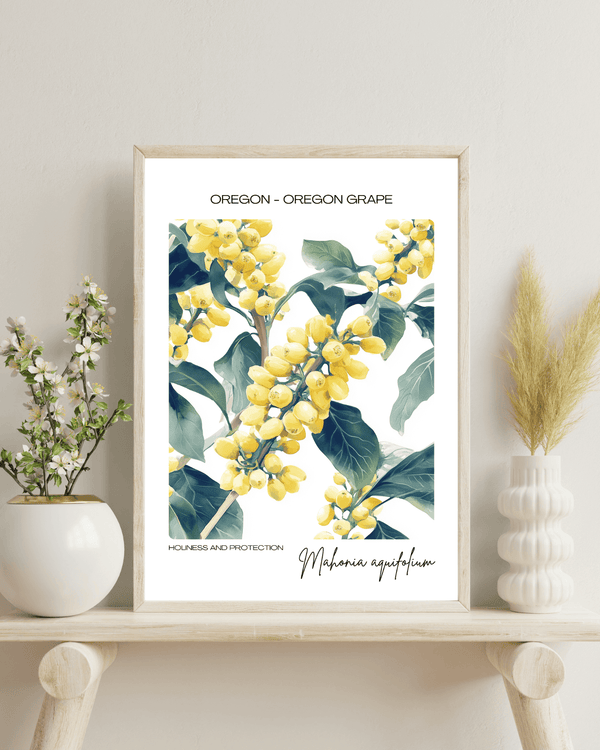 Oregon - Oregon Grape Name State Flowers Wallart - Nature's Delight