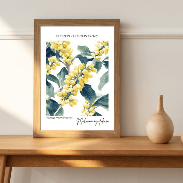 Oregon - Oregon Grape Name State Flowers Wallart - Nature's Delight