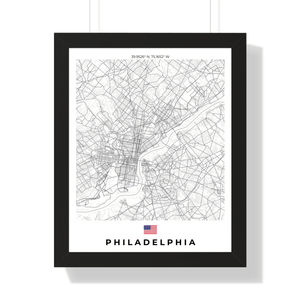 Front view of Philadelphia wall artwork map, featuring detailed landscapes and key landmarks in an artistic design.