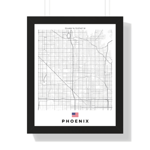 Front view of Phoenix wall artwork map, featuring detailed landscapes and key landmarks in an artistic design.