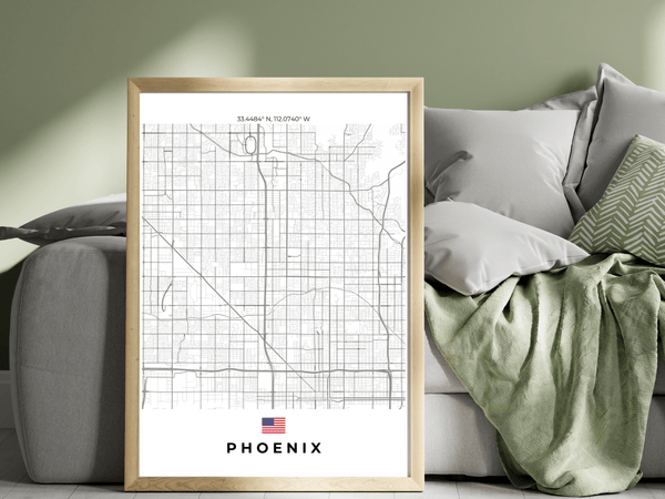 Right view of Phoenix wall artwork map, featuring detailed landscapes and key landmarks in an artistic design.