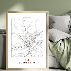 Left view of Quebec City wall artwork map, featuring detailed landscapes and key landmarks in an artistic design.