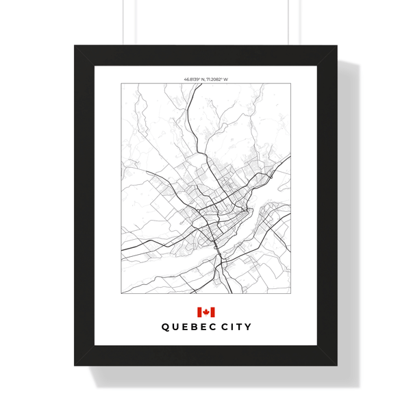 Front view of Quebec City wall artwork map, featuring detailed landscapes and key landmarks in an artistic design.