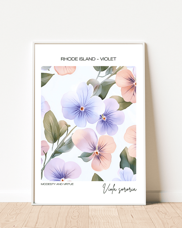 Rhode Island - Violet Name State Flowers Wallart - Subtle Elegance