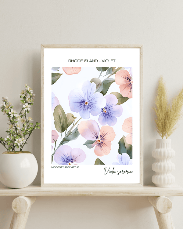 Rhode Island - Violet Name State Flowers Wallart - Subtle Elegance